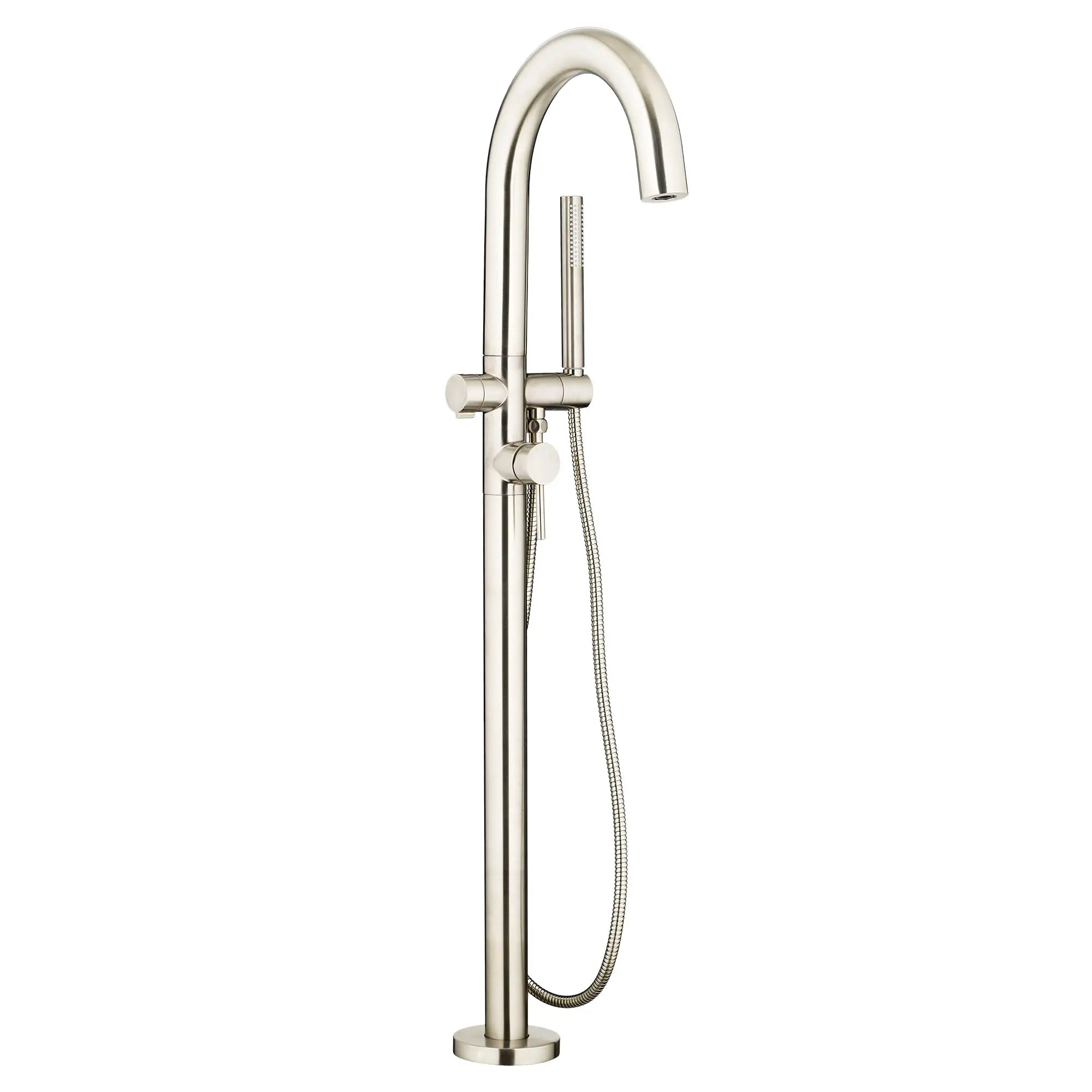Contemporary Round Freestanding Tub Faucet with Personal Shower for Flash Rough-in Valve with Lever Handle — thumbnail 2